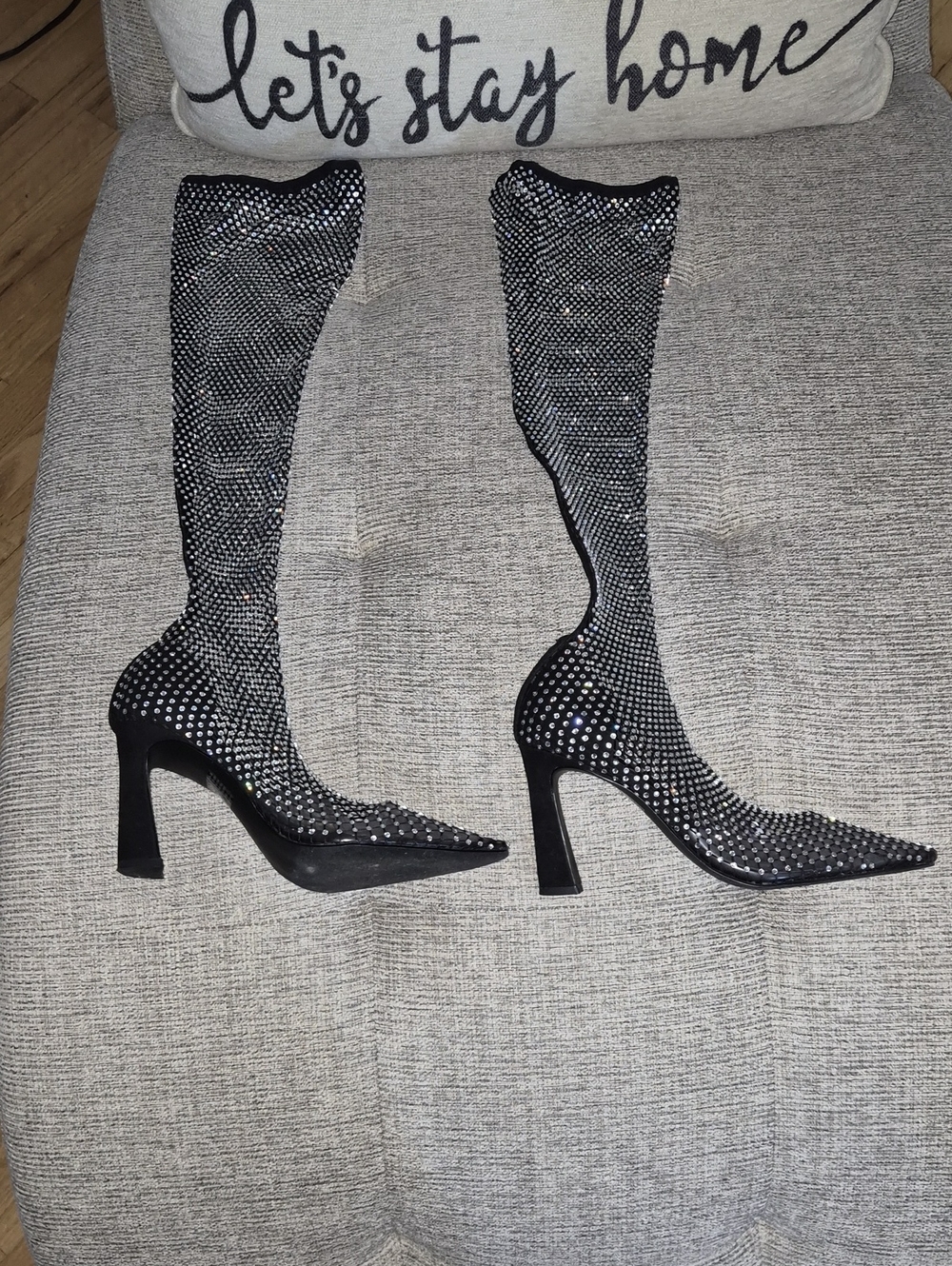 Steve Madden Black Rhinestone Over-the-Knee Stiletto Boots
